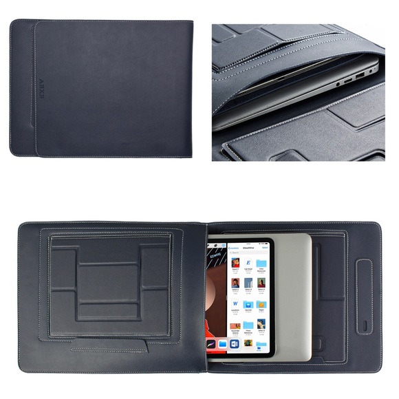 Leather Laptop carry case with foldable computer stand + tablet stand - Picture 4 of 11